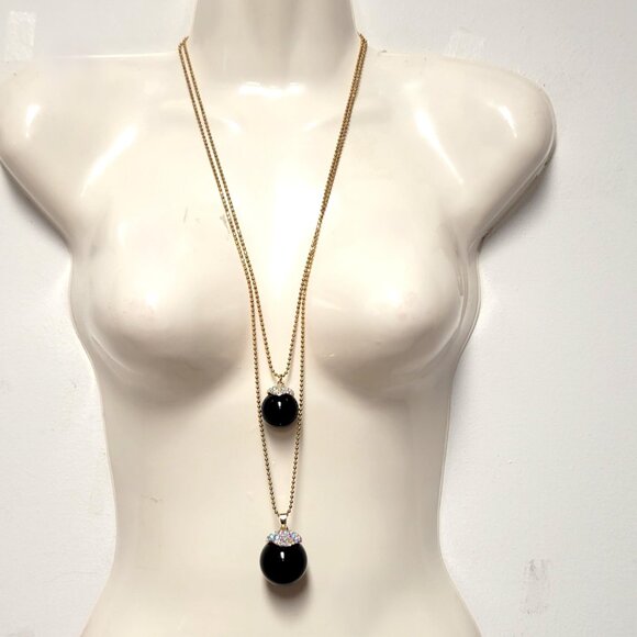 Black Sphere Fashion Diamonds Accents Necklace Pendant Large Black Round ball - Picture 1 of 8